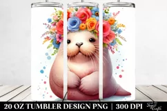 Colorful Flower Crown Walrus 20 oz Tumbler Product Image 2