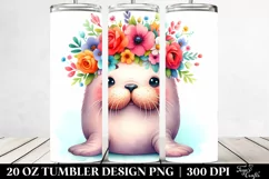 Colorful Flower Crown Walrus 20 oz Tumbler Product Image 2
