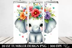 Cartoon Elephant with Flower Crown 20 Oz Tumbler Product Image 2