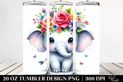 Cartoon Elephant with Flower Crown 20 Oz Tumbler Product Image 2