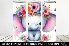 Cartoon Elephant with Flower Crown 20 Oz Tumbler Product Image 2