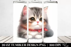 Cute Watercolor Cat Portrait, Transparent 20 Oz Tumbler Product Image 2