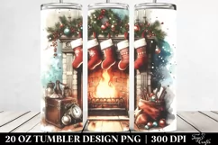 Watercolor Christmas Fireplace Clipart, Transparent 20 Oz Product Image 2