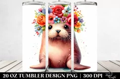 Vibrant Walrus with Flower Crown | 20 oz Tumbler Product Image 2