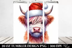 Vibrant Highland Cow in Santa Hat, Transparent 20 Oz Tumbler Product Image 2