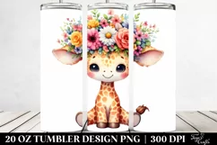 Cute Giraffe with Flower Crown 20 Oz Tumbler Product Image 2
