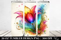 20 Oz Tumbler Sublimation | Colorful Tulip on White Product Image 2