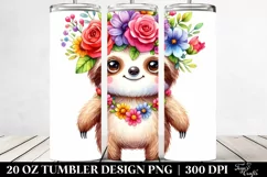 Colorful Flower Crown Sloth Tumbler Product Image 2