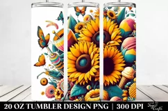 Retro Vibrant Sunflowers Clipart, High-Res 20 Oz Tumbler Product Image 2