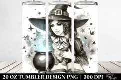 Vintage Evil Witch and Cat,Black Hat 20 oz Tumbler Product Image 2