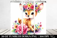Cartoon-Style Watercolor Deer Flower Crown | 20 oz Tumbler Product Image 2