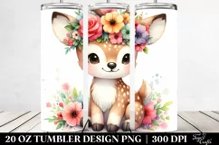 Cartoon-Style Watercolor Deer Flower Crown | 20 oz Tumbler Product Image 2