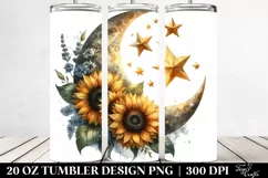 Washed Moon with Sunflowers Clipart, High-Res 20 Oz Tumbler Product Image 2