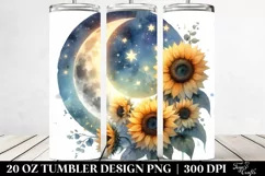 Washed Moon with Sunflowers Clipart, High-Res 20 Oz Tumbler Product Image 2