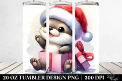 Enthusiastic Otter with Santa Hat PNG Product Image 2