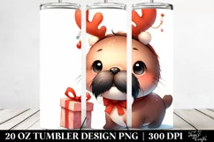 Expressive Walrus with Reindeer Horns PNG Product Image 2