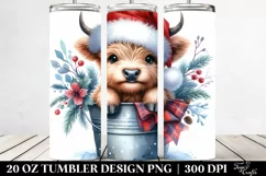 Whimsical Highland Cow with Santa Hat 20 Oz Tumbler Product Image 2