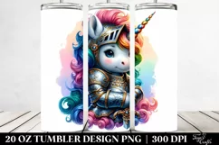 Colorful Unicorn Knight's Armor Watercolor. 20 Oz Tumbler Product Image 2