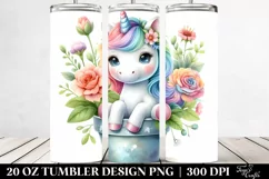 Pastel Unicorn Flower Pot Mountain Watercolor. 20 oz Tumbler Product Image 2