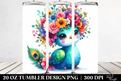 Vibrant Peacock with Flower Crown Clipart, High-Res 20 Oz Product Image 2