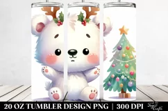 Expressive Polar Bear with Reindeer Horns PNG Product Image 2