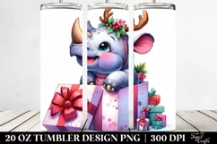 Extremely Expressive Rhino with Reindeer Horns PNG Product Image 2