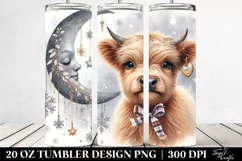 Cute Highland Cow with Moon 20 Oz Tumbler Product Image 2