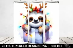 Expressive Baby Sloth with Christmas Lights PNG Product Image 2