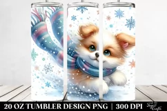 Whimsical Dog Tumbling in Snow, Transparent 20 Oz Tumbler Product Image 2