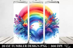Colorful Watercolor Rainbow & Vibrant Flower | 20 oz Tumbler Product Image 2