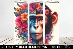 Retro Watercolor Monkey with Flowers. 20 Oz Tumbler Design Product Image 2