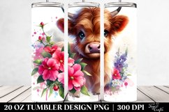 20 Oz Tumbler Sublimation | Cute Baby Highland Cow Impatiens Product Image 2