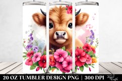 20 Oz Tumbler Sublimation | Cute Baby Highland Cow Impatiens Product Image 2