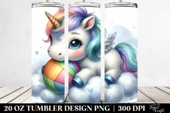 Cute Baby Unicorn Playing Handball on Cloud | 20 Oz Tumbler Product Image 2