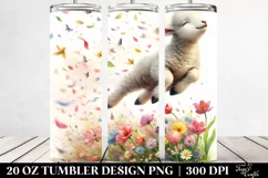 20 Oz Tumbler Sublimation | Watercolor Lamb Tumbling Spring Product Image 2