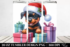 Enthusiastic Doberman Pinscher with Santa Hat PNG Product Image 2