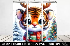 Expressive Tiger with Reindeer Horns PNG Product Image 2