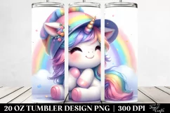 Watercolor Pastel Unicorn with Hat & Rainbow | 20 oz Tumbler Product Image 2