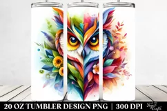 Abstract Vibrant Owl with Flowers. 20 Oz Tumbler Design Product Image 2