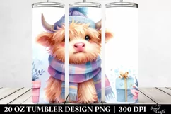 Cute Highland Cow Winter Clipart, Transparent 20 Oz Tumbler Product Image 2