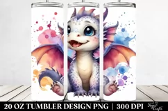 Whimsical Baby Dragon with Watercolor Splash, High-Quality Product Image 2