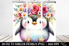 Cartoon-Style Watercolor Penguin Adorned with Flower Crown | Product Image 2