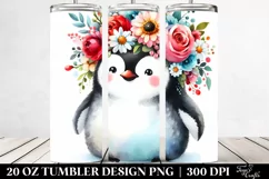 Cartoon-Style Watercolor Penguin Adorned with Flower Crown | Product Image 2
