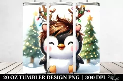 Winter Penguin with Reindeer Horns PNG Product Image 2