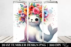Cartoon-Style Watercolor Seal Adorned with Flower Crown | 20 Product Image 2