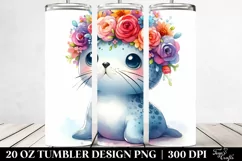 Cartoon-Style Watercolor Seal Adorned with Flower Crown | 20 Product Image 2