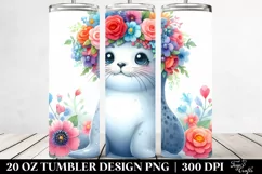 Cartoon-Style Watercolor Seal Adorned with Flower Crown | 20 Product Image 2