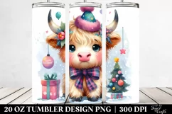 Cute Highland Cow with Christmas Decorations Clipart Product Image 2