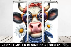 Enthusiastic Cow Portrait with Daisy | 20 Oz Tumbler Product Image 2