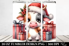 Cute Winter Cow with Santa Hat PNG Product Image 2